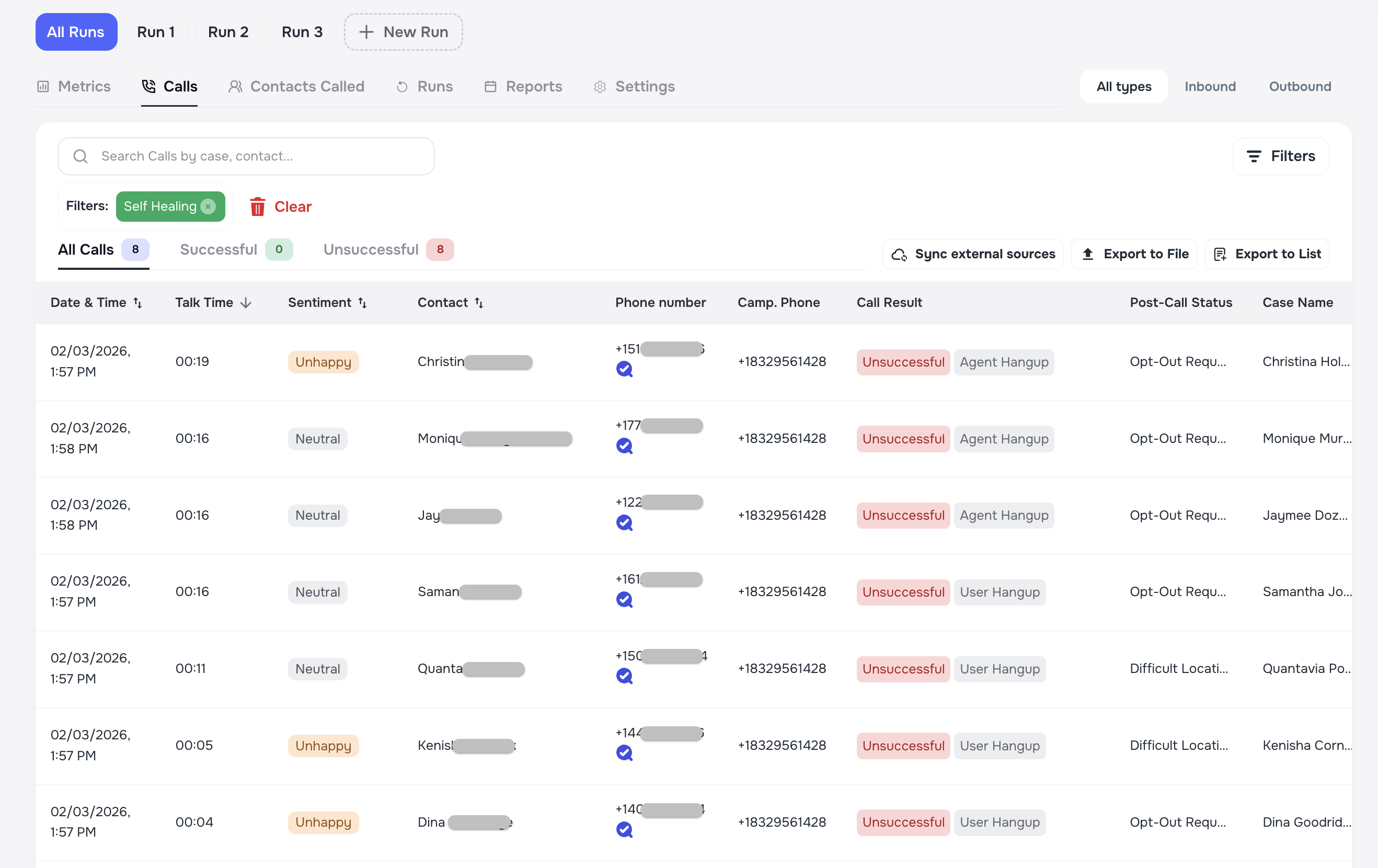 Self-Healed Contacts filter on Calls page for corrected phone numbers