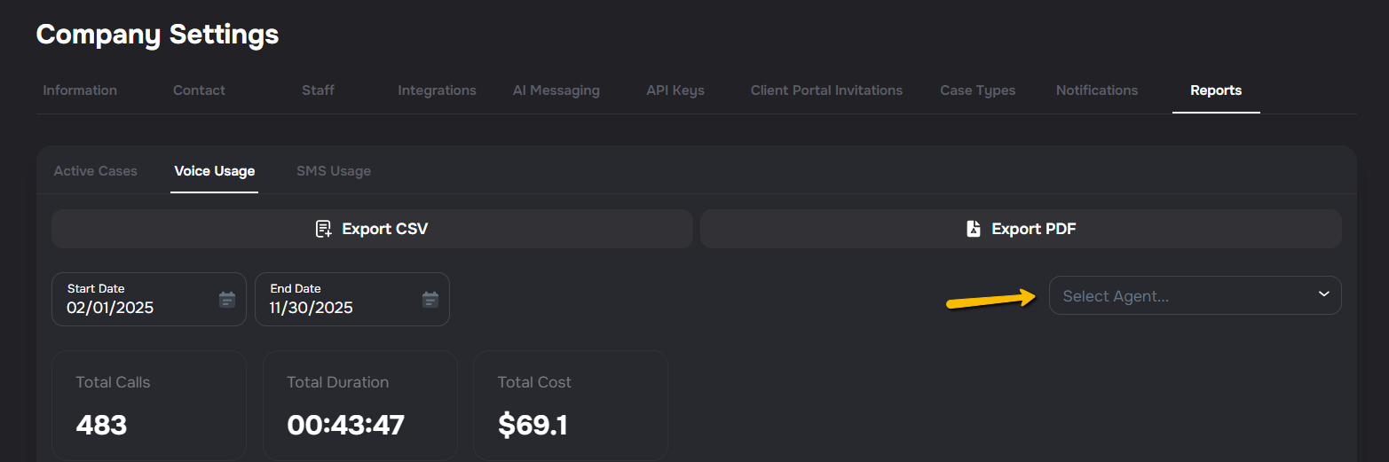 Filters section with AI Agents and month selection