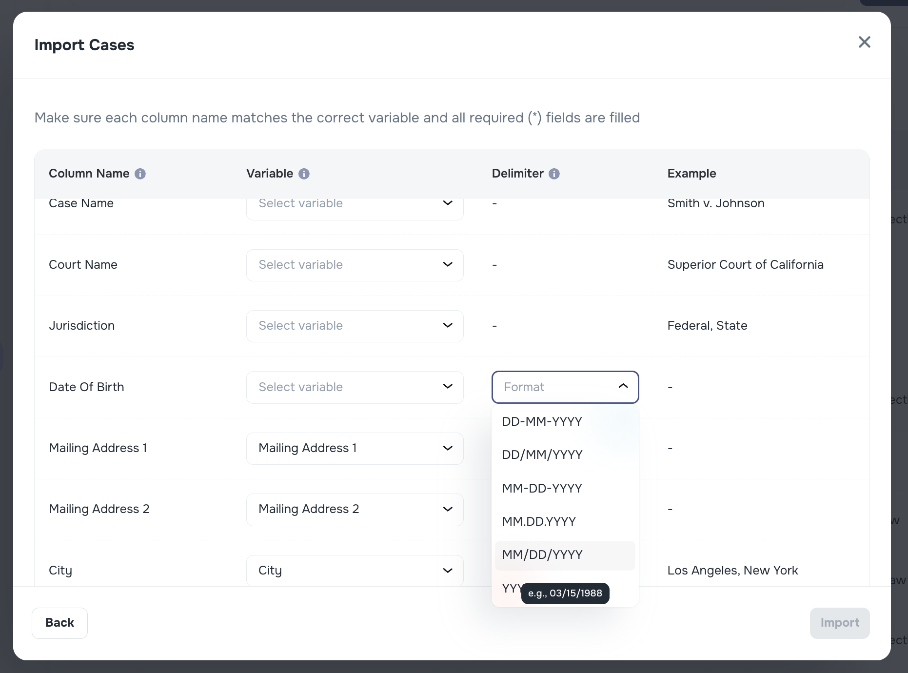Date of Birth support in file imports with format dropdown