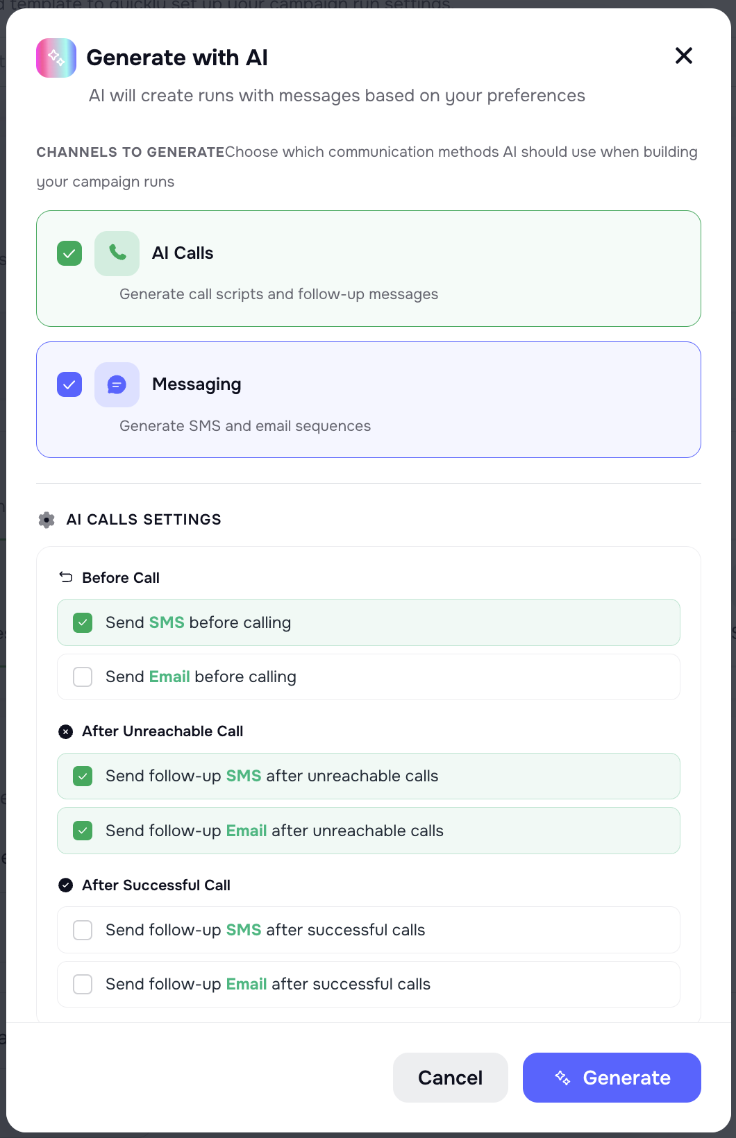 AI-generated run schedule and channels