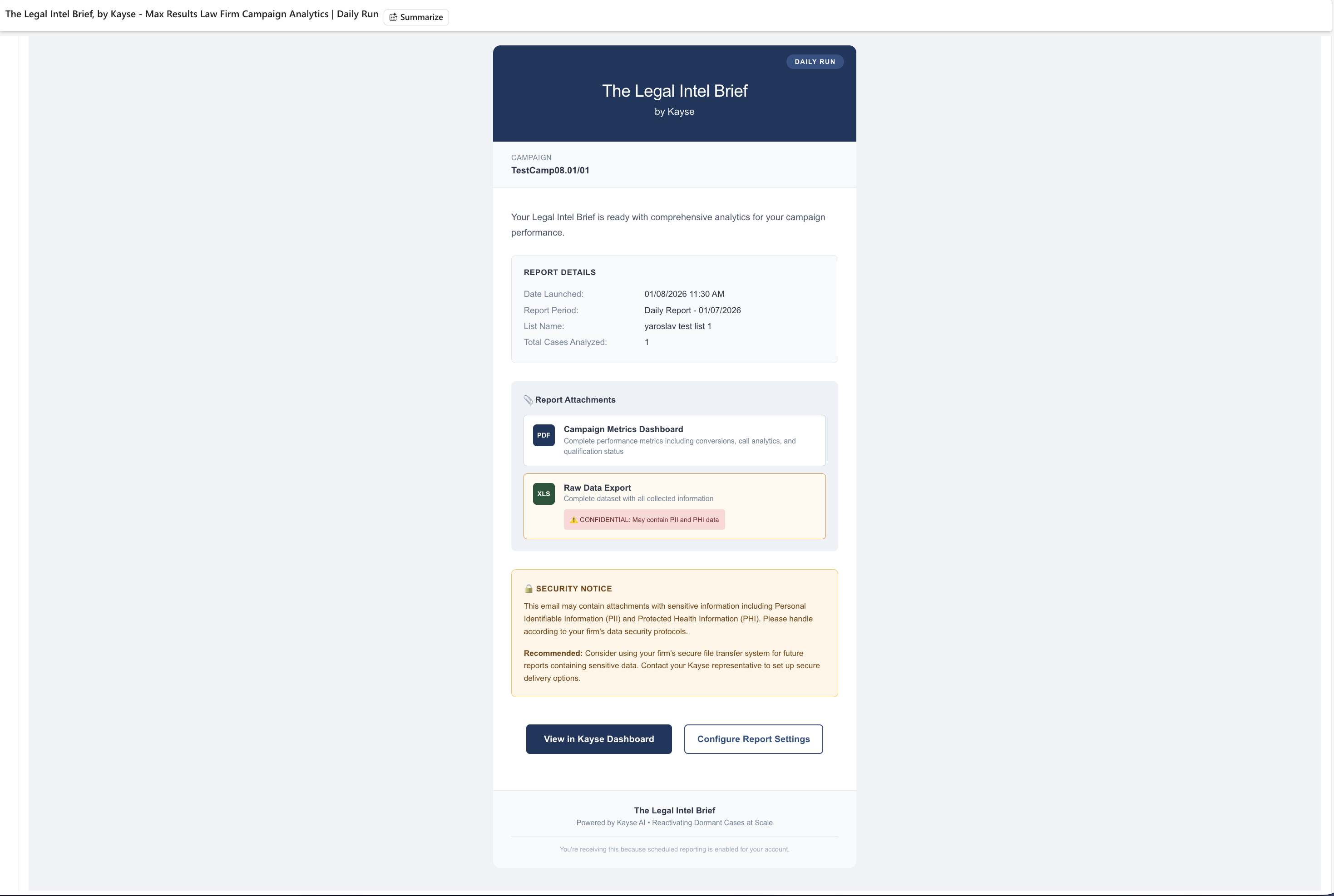 Branded Legal Intel Brief scheduled report email template