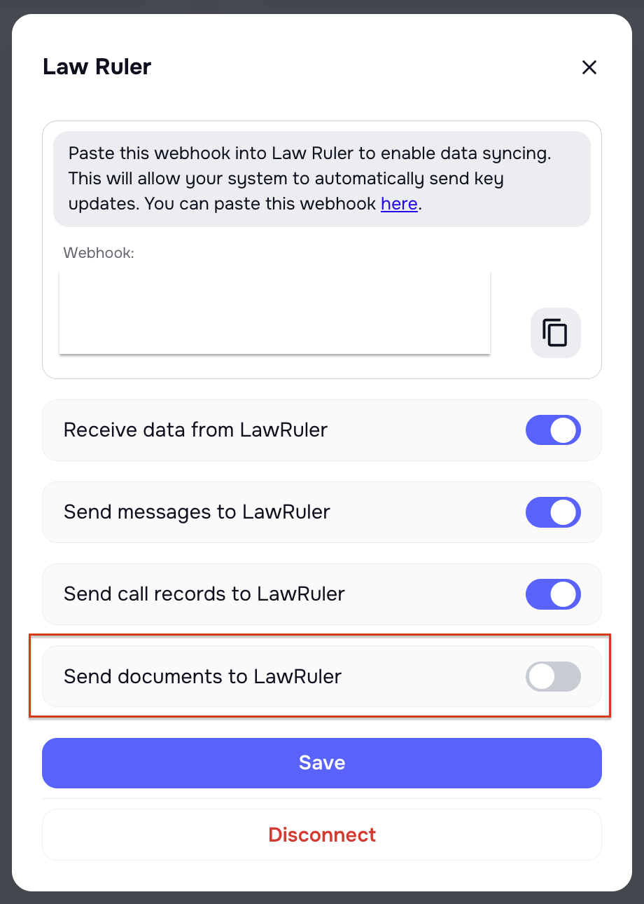 File upload sync toggle for LawRuler and SmartAdvocate