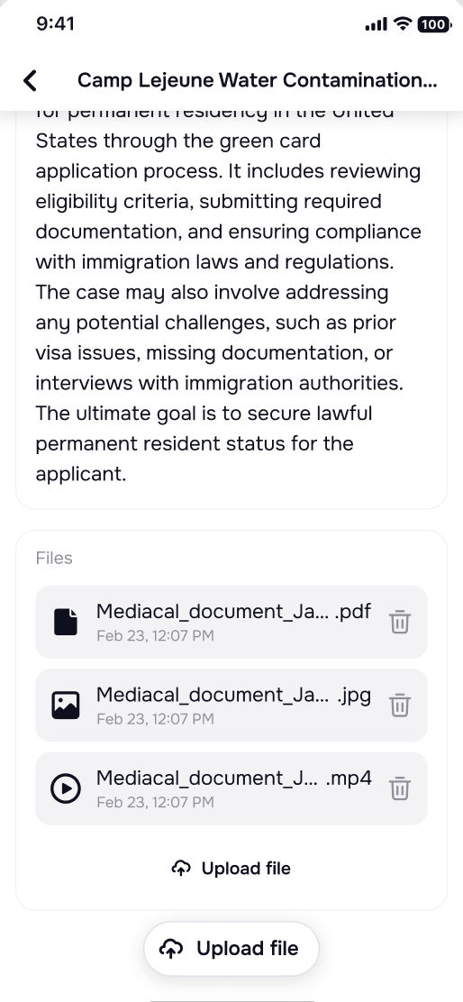Document upload in case view within mobile app