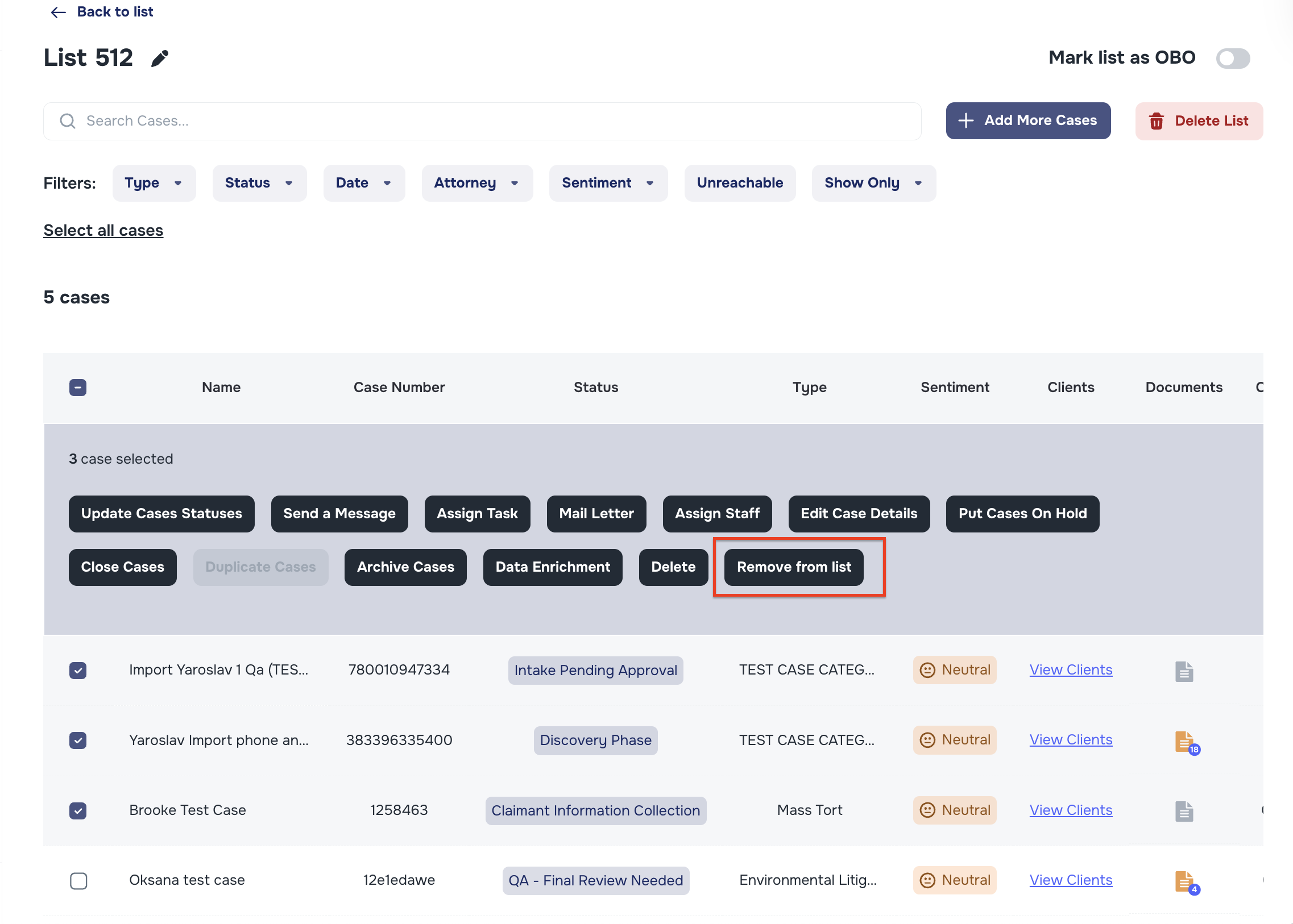 Remove from List action in Lists tab for campaign targets