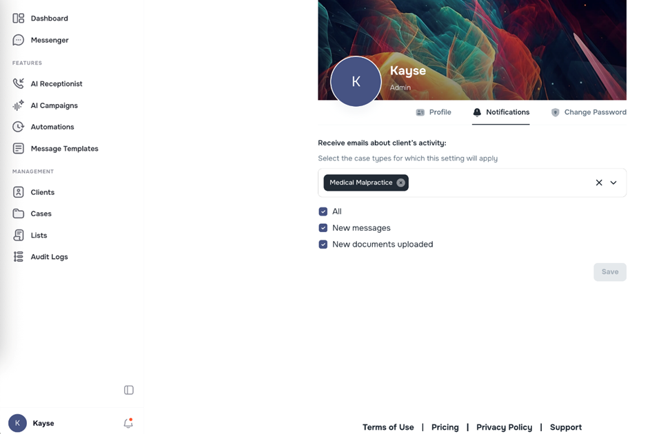 Filter email notifications by case sub-type