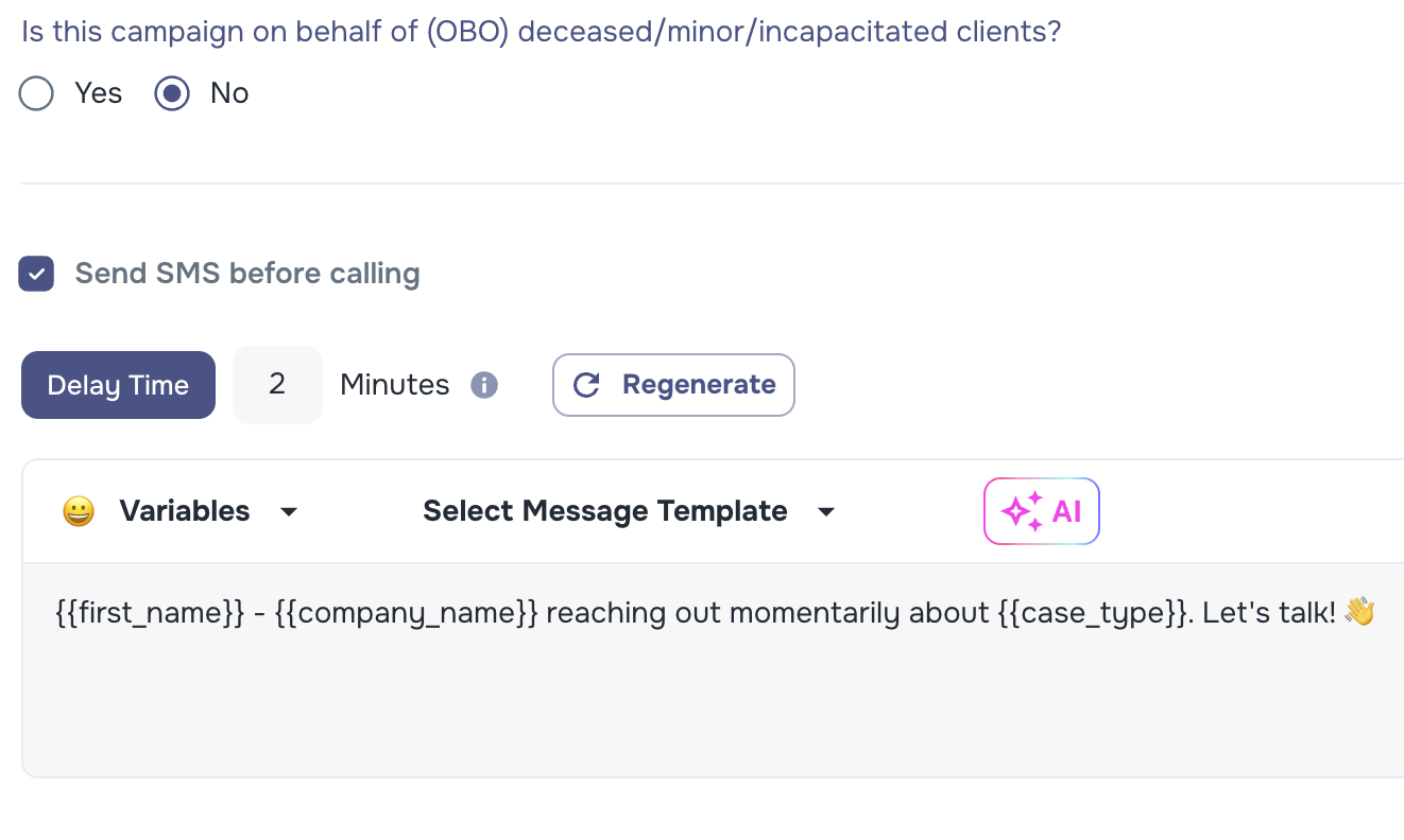 Randomized message variations up to 20 for campaign personalization