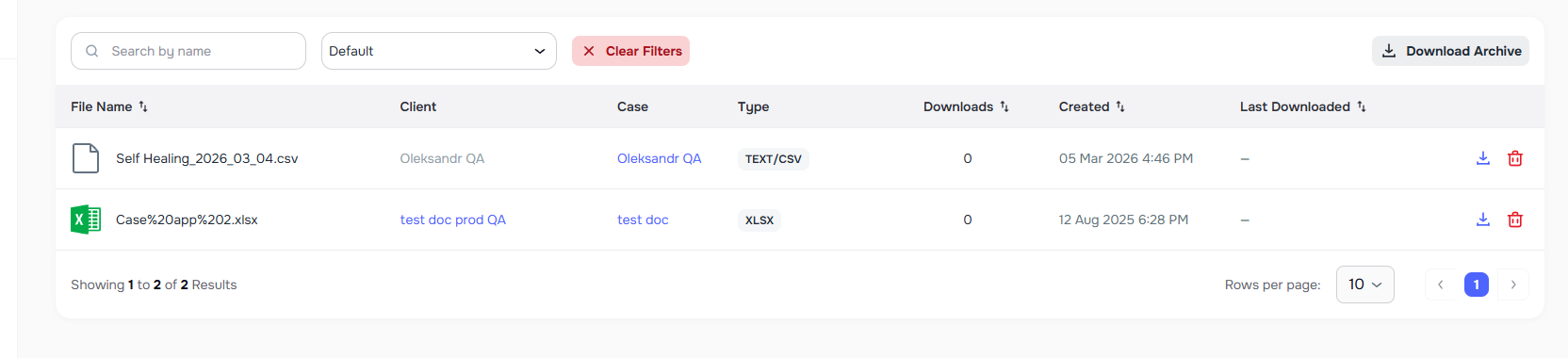 Download Archive button on Attachments page for bulk export