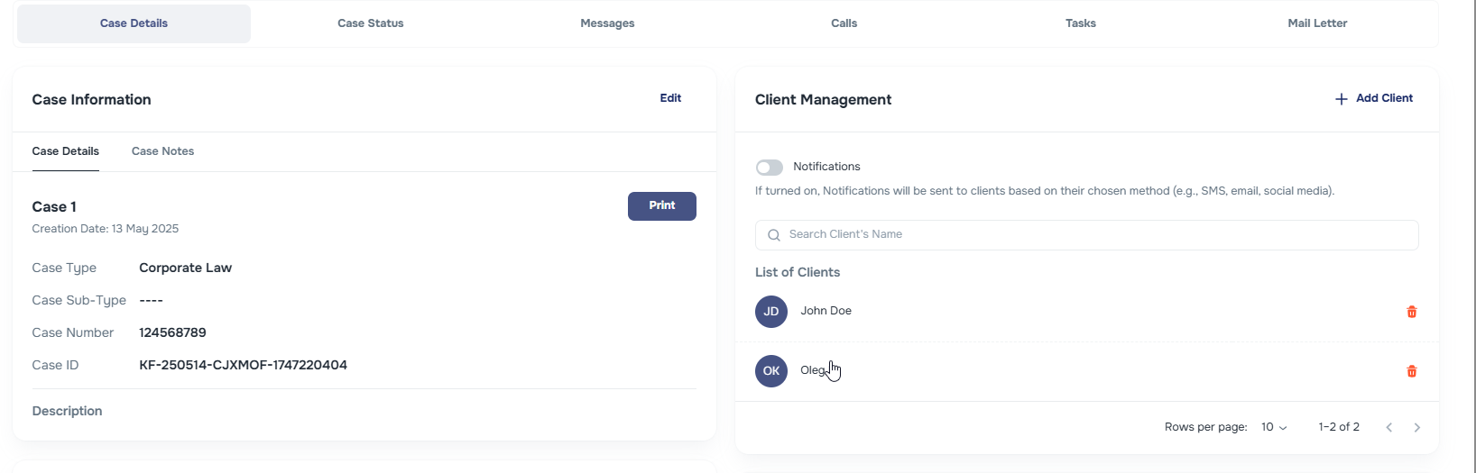 Clickable client names in case tile within Client Management section