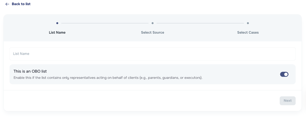 OBO toggle on list creation