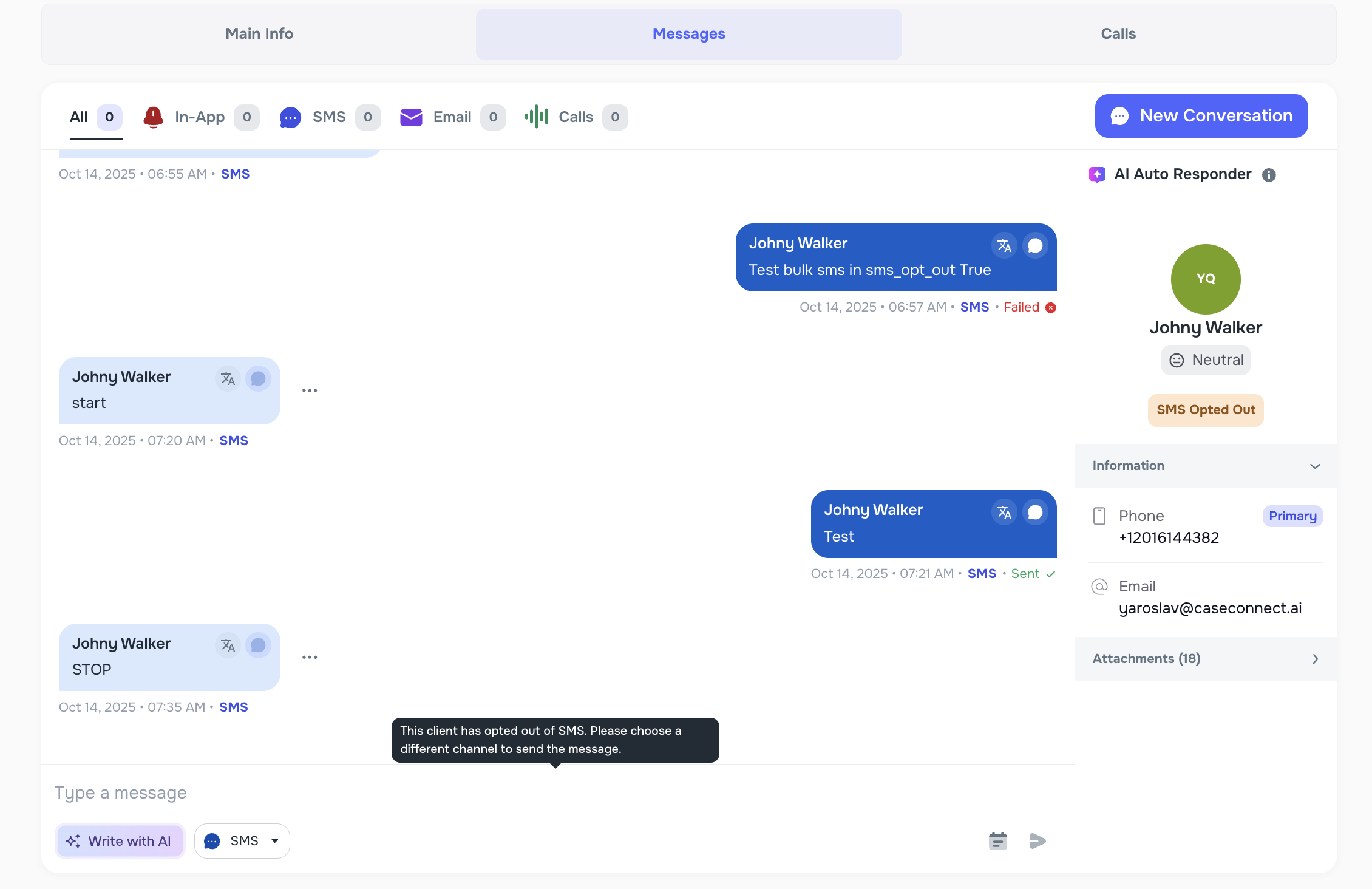 Opt Out status on client profile