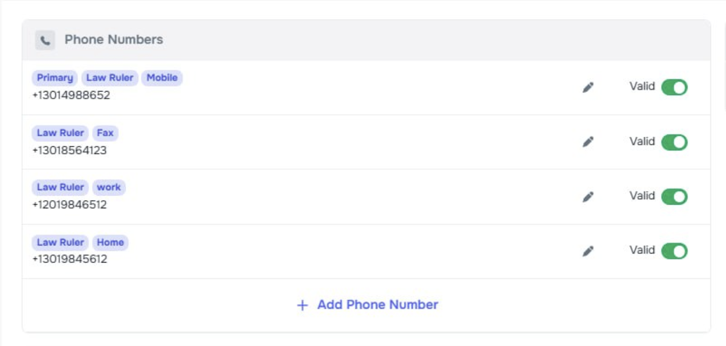 Phone number sync from LawRuler and SmartAdvocate