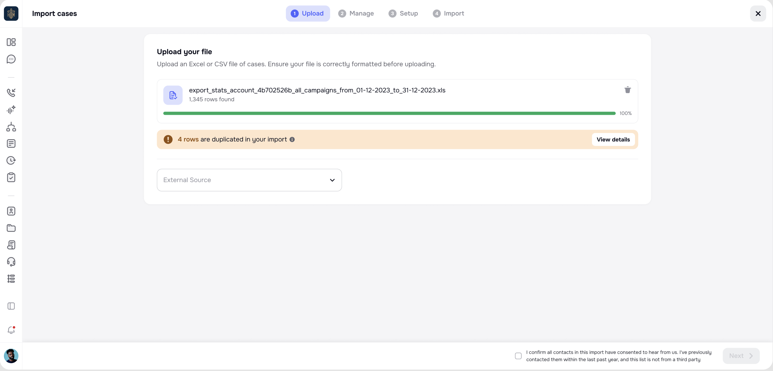 Import Wizard four-step process