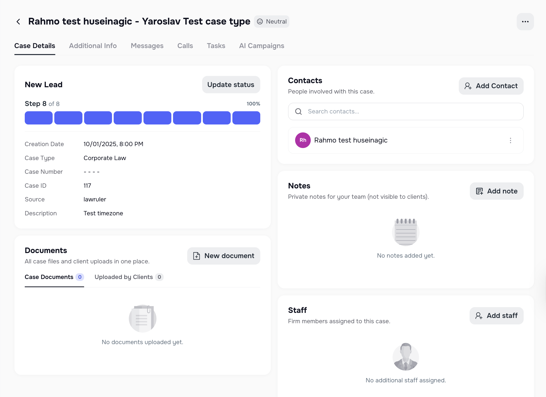 Redesigned Case Details page with updated tabs