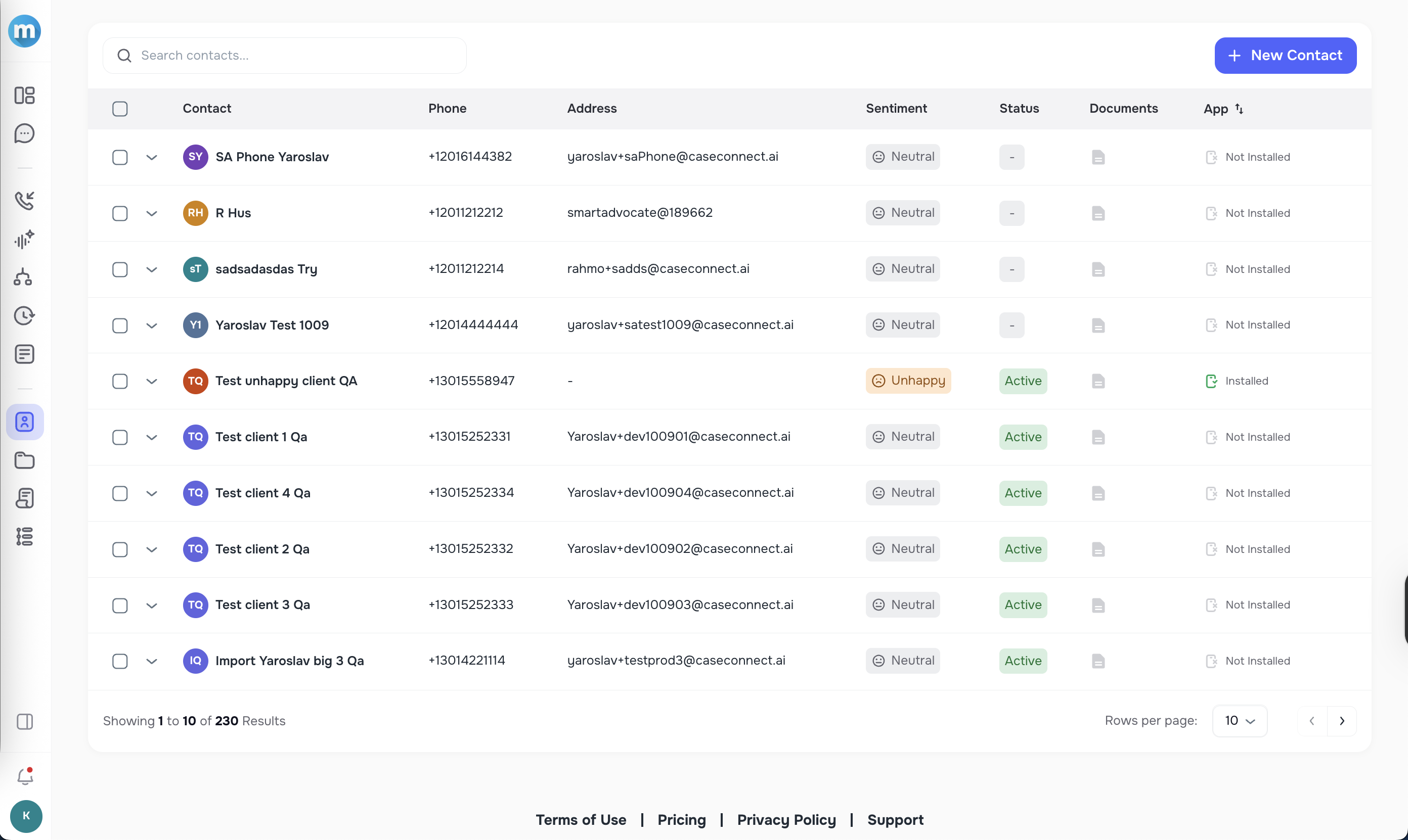 Redesigned Contacts page with improved status and document visibility