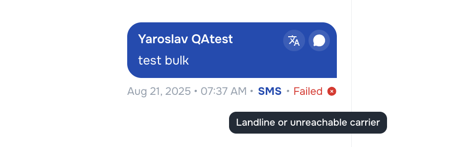SMS delivery status progression Pending Sent Delivered Failed in Messenger