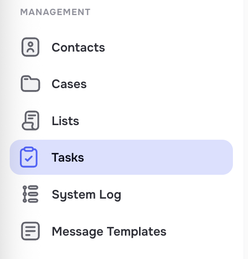 Tasks page with Form tab in sidebar menu