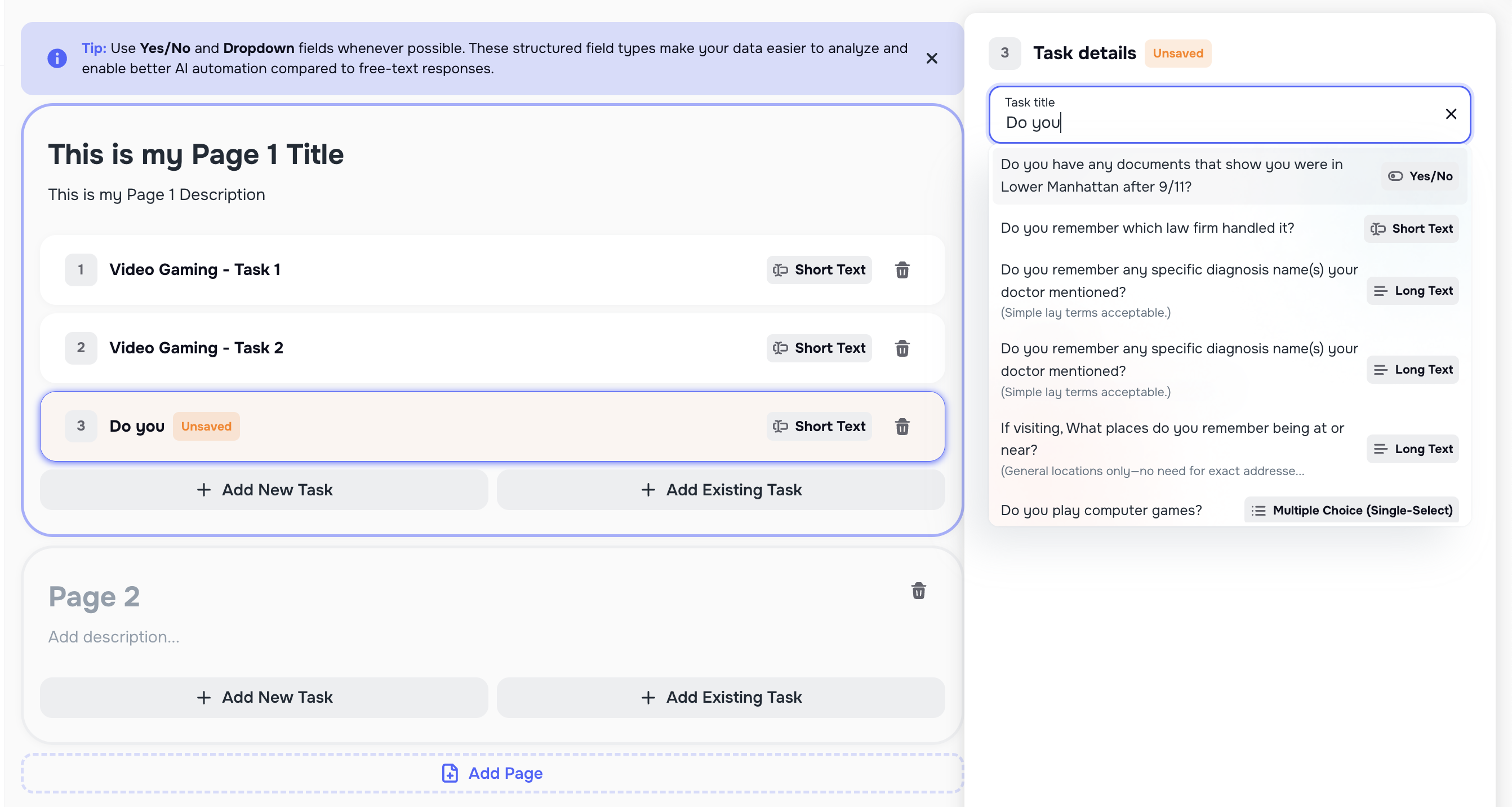 Add New Task and Add Existing Task from Task Library
