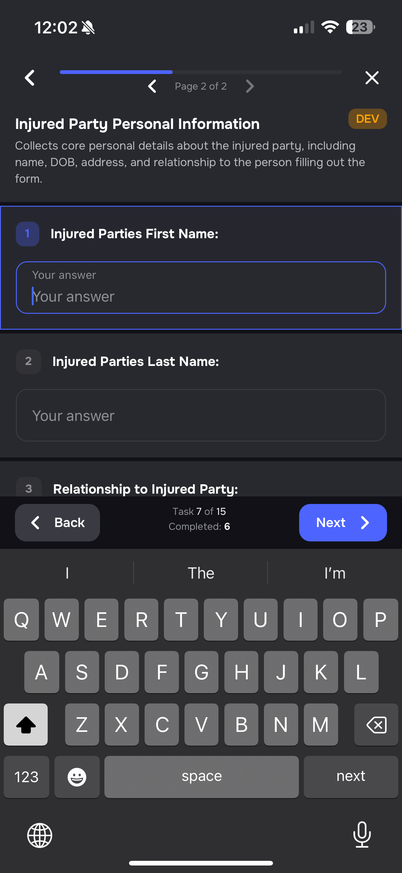 Task completion confirmation in mobile app