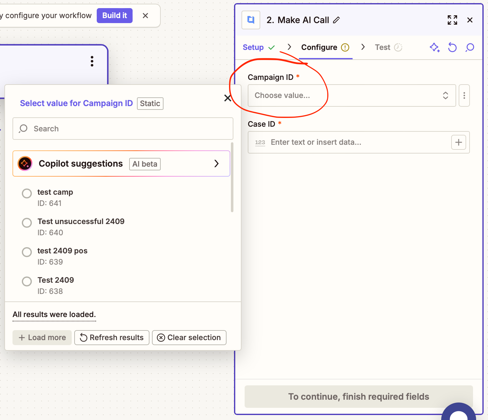 Action field mapping from Trigger using plus button